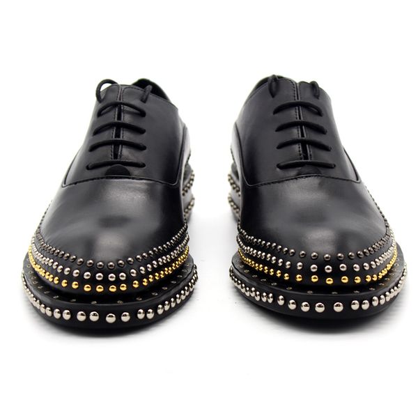 

oxford shoes handmade thousand rivets gentleman leather shoelace men's shoes lace dress for spring, Black