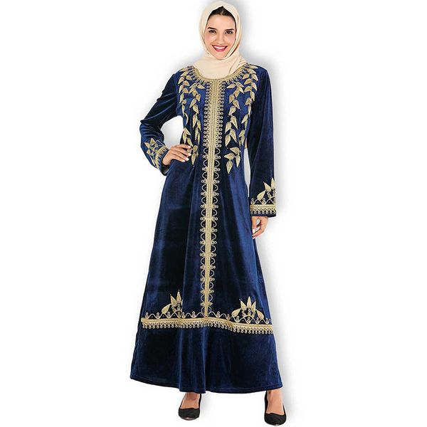 

middle east fashion plus size women's embroidered dress robe saudi arabia gold velvet dress muslim long sleeve, Red