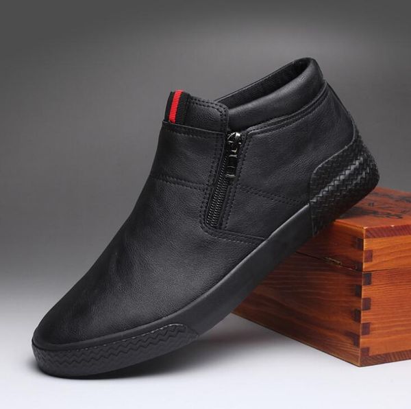 

spring autumn new design men shoes fashion simple high man leather casual shoes men cool loafers flat shoes, Black