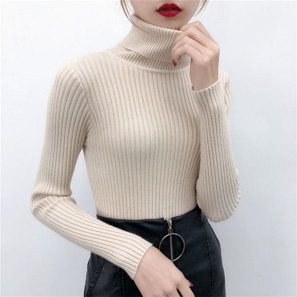 

2019 women sweater casual solid turtleneck female pullover full sleeve warm soft spring autumn winter knitted cotton, White;black