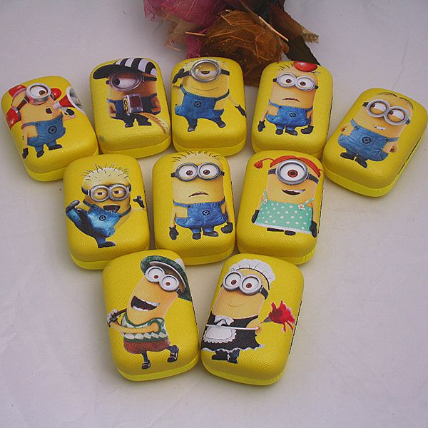 

liusventina portable leather high quliaty cute yellow man contact lens case with mirror for color lenses gift for girls, Silver