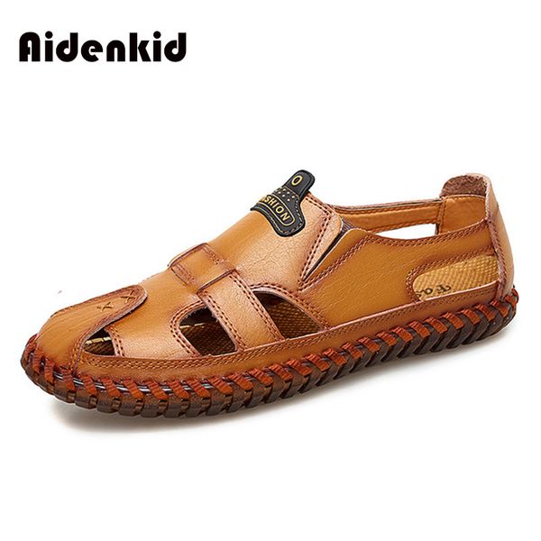 

summer men's leather classic roman sandals 2019 outdoor sports shoes beach men's water sports sandals beef tendon outsole, Black