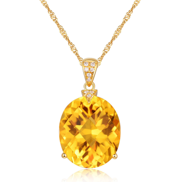 

light yellow gold color oval shape section citrines crystal pendant link chain necklace for anniversary gift jewelry, Silver