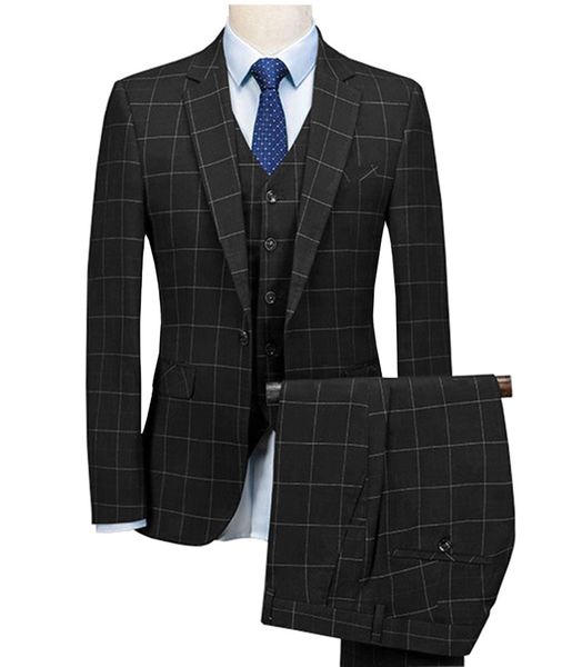 

royal blue mens suits plaid slim fit wedding suits groom tweed wool tuxedos for wedding (jacket+pants+vest, White;black