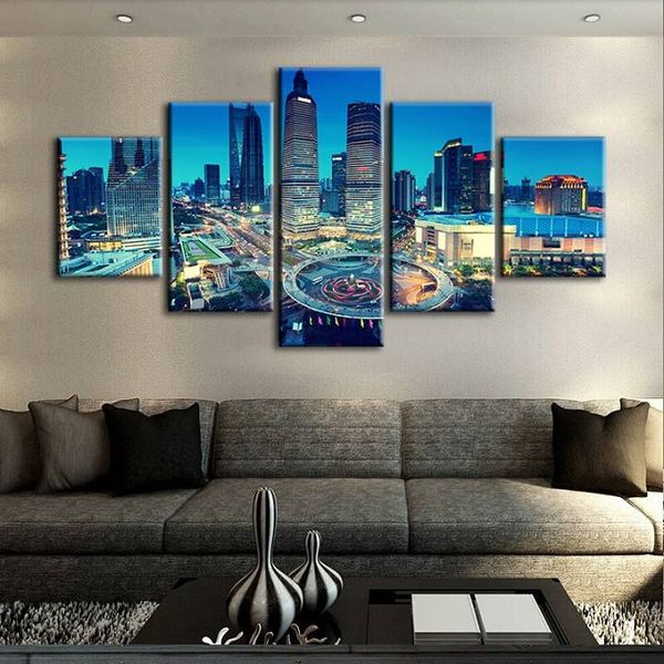 

5pcs/set unframed city scenery dusk time print on canvas wall art picture for home and living room decor