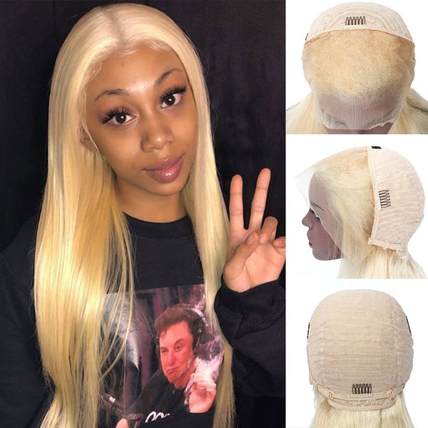 

613 lace front human hair wigs blonde lace front wig brazilian human hair wig straight 250 density 13x4 frontal wig, Black