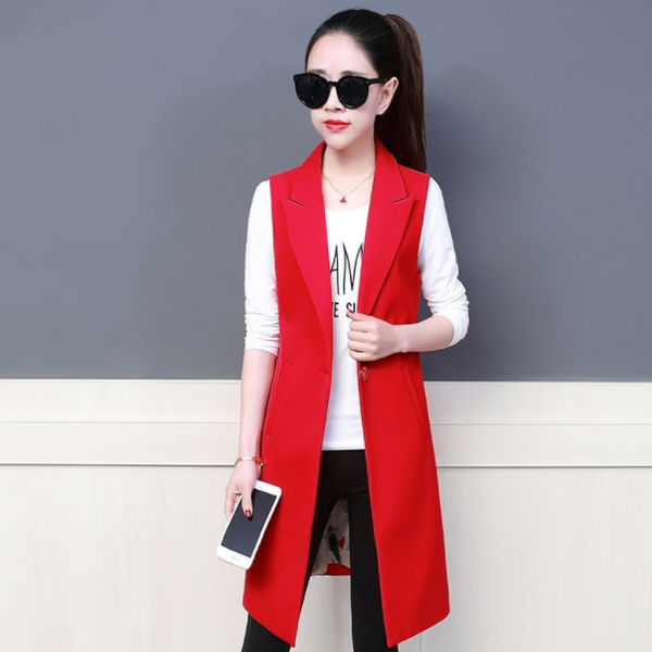 

plus size xxxl elegant blazer vest women sleeveless long vest jacket female chaleco mujer suit coat women waistcoat aq725, Black;white