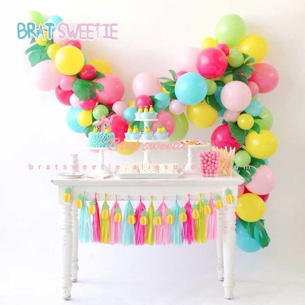 2019 Flamingo Party Decorations Hawaiian Tropical Latex Balloons Garland Diy Kit Artificial Monstera Leaves Birthday Party Supplies Sh190920 From