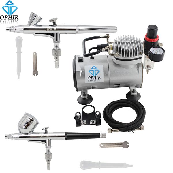 

ophir 2 dual action airbrush kit with air compressor 110v 220v for nail art airbrushing cake decorating makeup_ac089+ac004+ac073