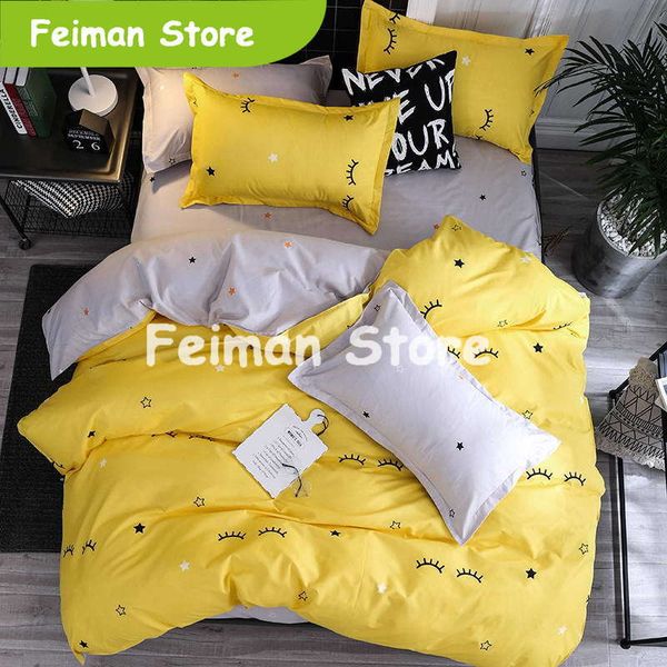 

new style big eyes cartoon bedding sets duvet cover set pillowcase falt sheet 3 / 4pcs