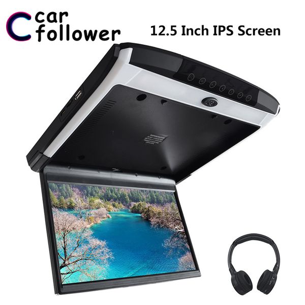 

12.5 inch flip down roof mount ips screen 1080p hd video touch button mp5 monitor support usb sd hdmi sperker ir fm tv in car