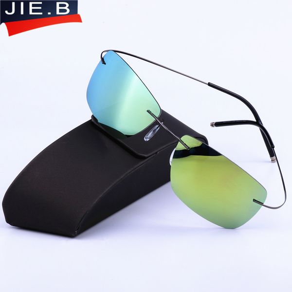 

new men's sunglasses men sun glasses polarized lenses ultra-light pure titanium frameless glasses vintage metal hingless design, White;black
