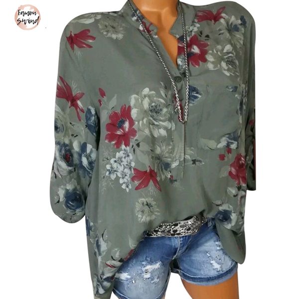 

blouse cap sleeve 2019 5xl women summer autumn long sleeve v neck print irregular shirts plus size women blouse, White