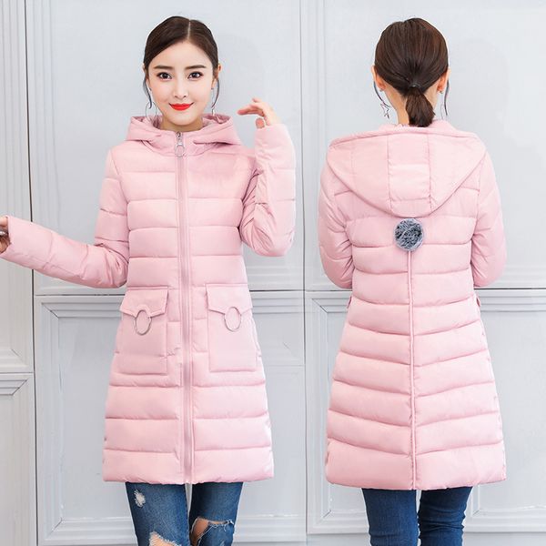 

winter korean-style fashion long cotton-padded clothes female hooded furry ball slim was thin thick warm down padded coat, Tan;black