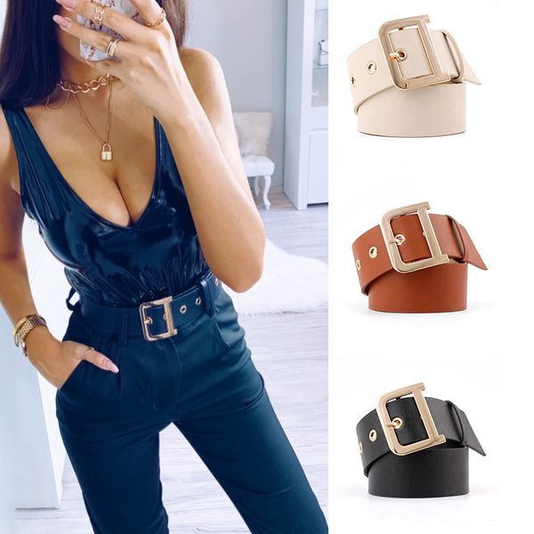 

luxury belt with metal buckle black wide leather women waist belts white brown ladies dress coat belts cinturones para mujer, Black;brown