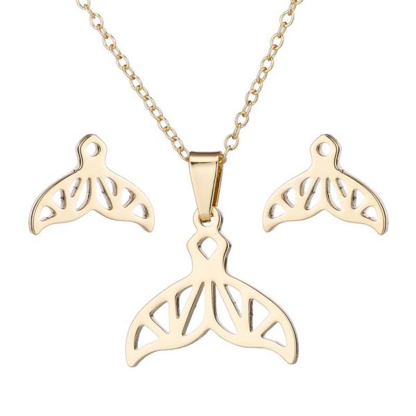 

stainless steel wedding engagement jewelry sets brincos stud earrings fish tail jewellery sets for women choker chain necklace, Silver