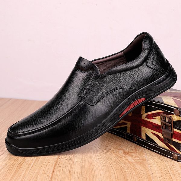 

business dress men oxfords casual shoesoutdoor set of feet dress shoes slip on male office wedding men's genuine leather shoes 4, Black