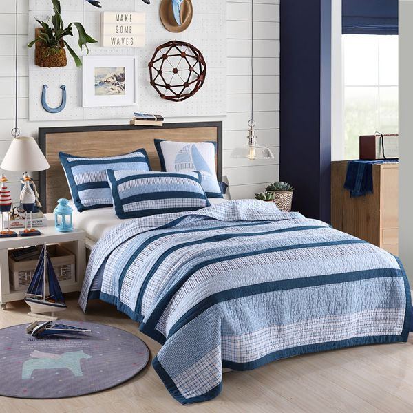 

лоскутное одеяло set 2pc твин размер kids хлопок quilts ocean style ватные покрывало кровать обложка шамс покрывало комплект постельного бел