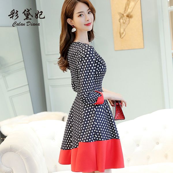 

calan diana 2019 spring and summer new korean version of slim-fit women's large size casual lady long sleeve solid color bottoming dres, Black;pink