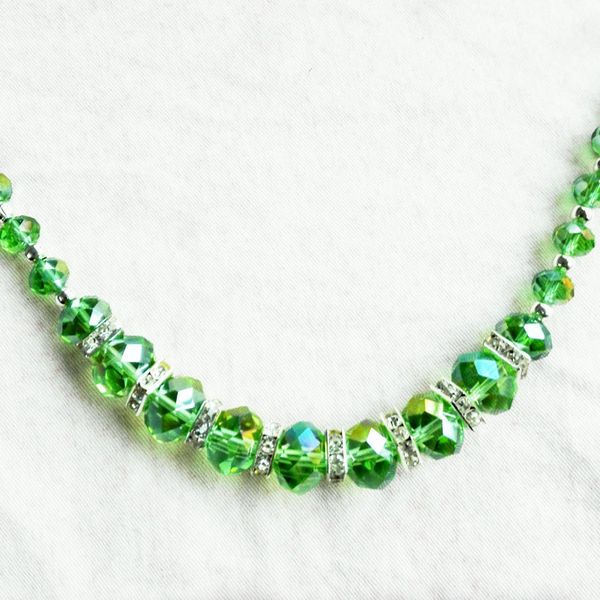 

мода зеленый кристалл стеклянные граненые бусины магнитный застежка ожерелье 45cm один кусок 201, Silver