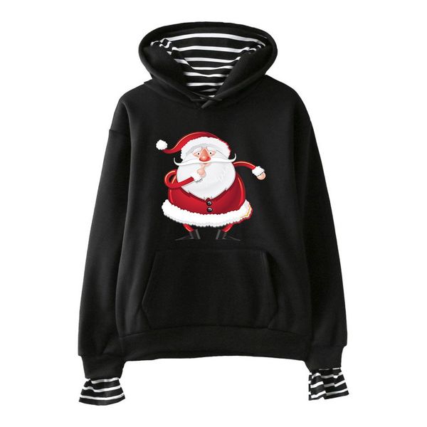 

christmas hoodies 2019 new autumn women sweatshirt fashion cartoon hooded striped patchwork casual harajuku print funny hoodies, Black