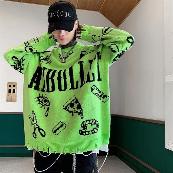 

harajuku knitted sweaters men hip hop loose pullover letter printed sweater streetwear male winter 2020 clothing coat  l xl, White;black