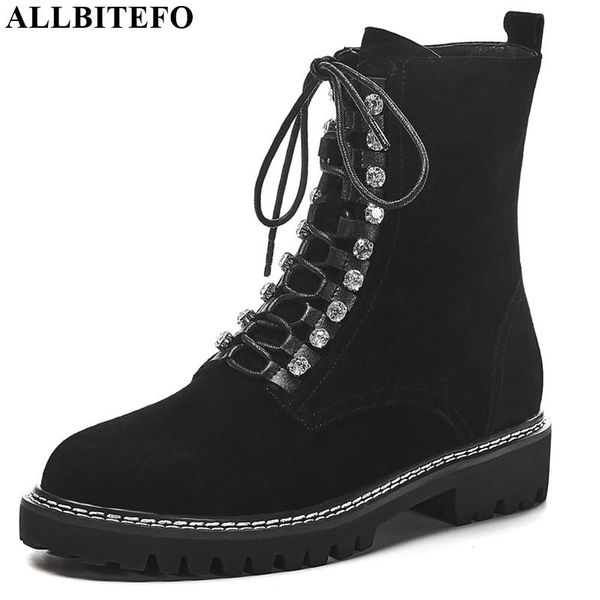 

allbitefo brand genuine leather casual ankle boots concise girl boots autumn winter leisure women motorcycle, Black