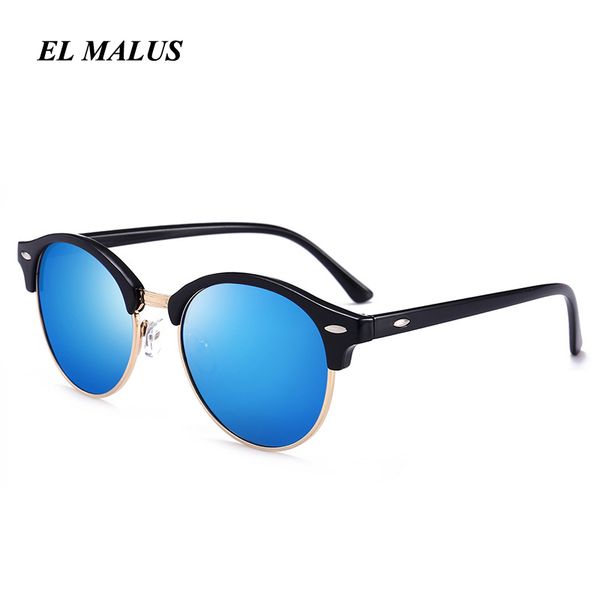 

el malus]polarized sunglasses mens woman semi rimless frame with metal blue lens brand male sun glasses gafas de sol, White;black