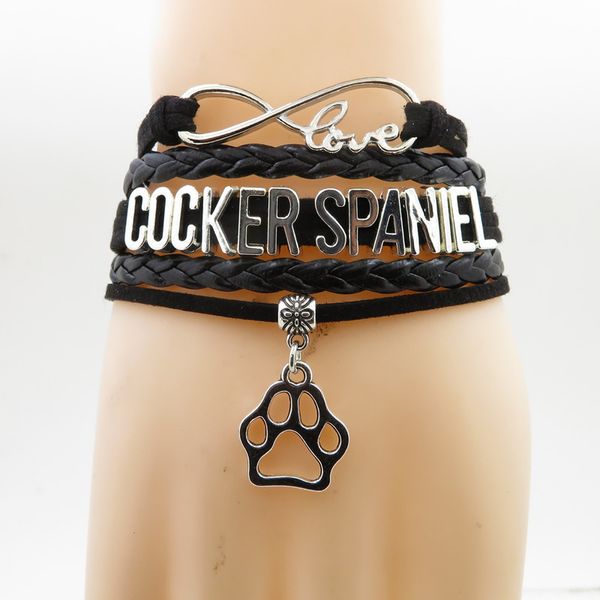 

infinity cocker spaniel браслет подарок собаки pet paw charm cocker spaniel mom черные кожаные браслеты для женщин и мужчин, Golden;silver