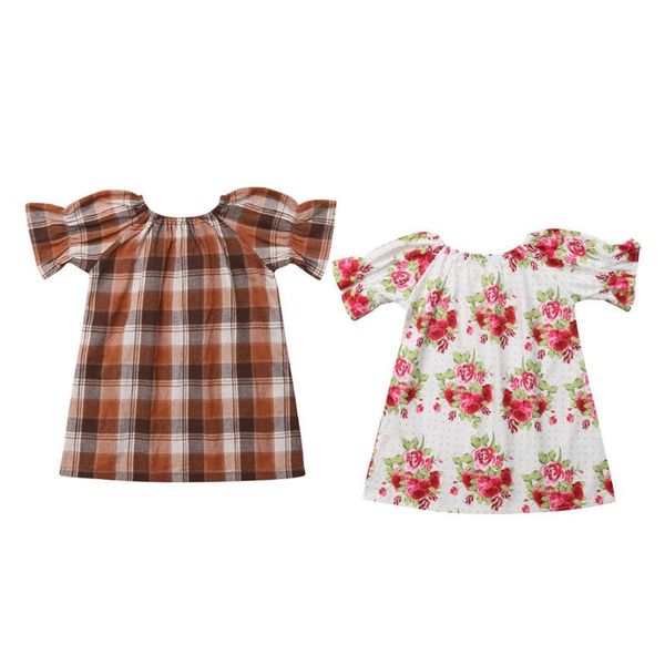 

princess cute toddler baby girls summer dress 2 style plaid floral print petal sleeve knee-length a-line dress, Red;yellow