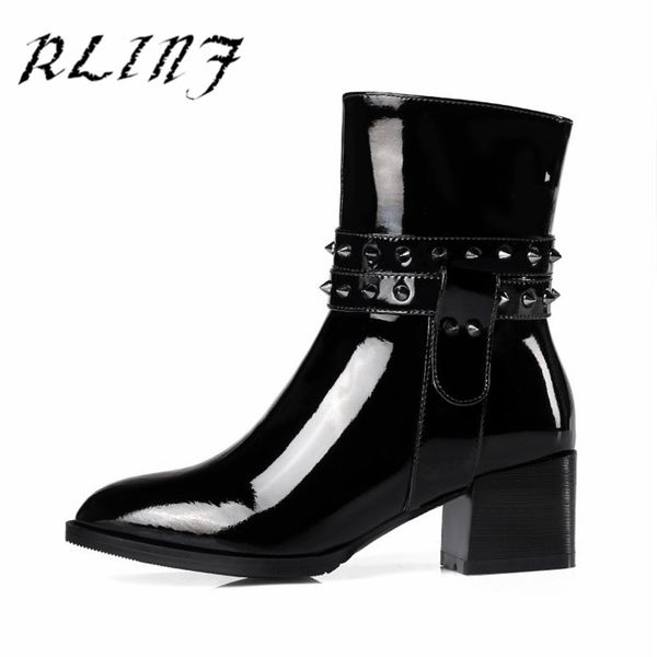 

rlinf new patent leather 31-45 yards leather suede women's short boots, Black