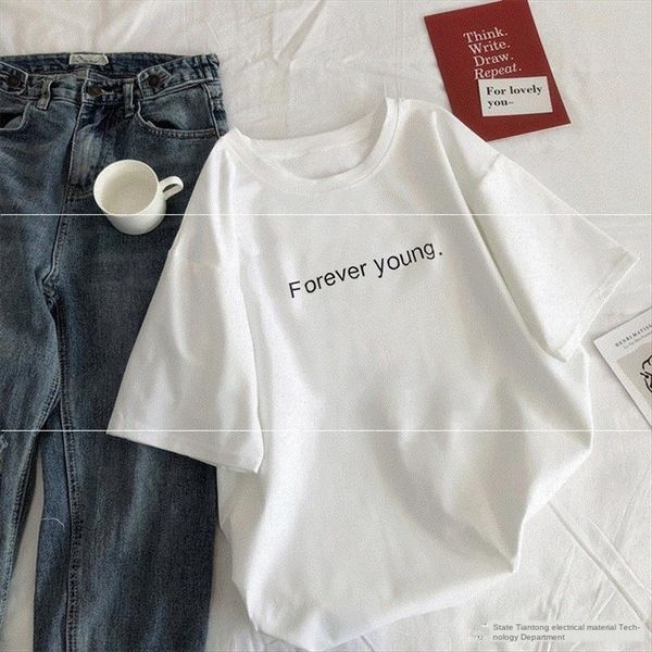 

base ins half sleeve t-shirt fashion 2020 students upper clothes t-shirt clothes short sleeve loose women's wear white