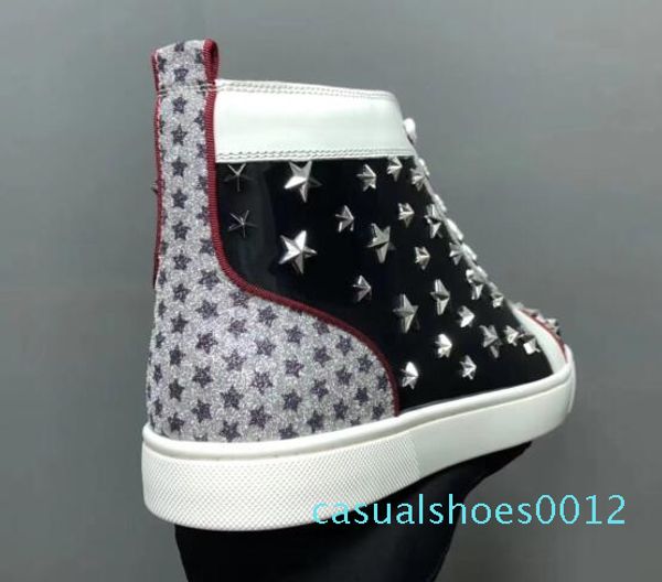 

new men women designer black sneakers brand red bottom designer mens luxury shoes genuine leather white spiked toe flats 12c