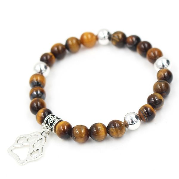 

natural tigereye hand dog's pendant elastic force bracelet bracelet, Golden;silver