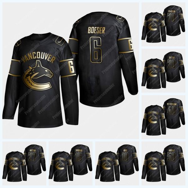 

6 Brock Boeser 2019 Golden Edition Vancouver Canucks Jersey 53 Bo Horvat 40 Elias Pettersson 18 Jake Virtanen 27 Ben Hutton Markstrom