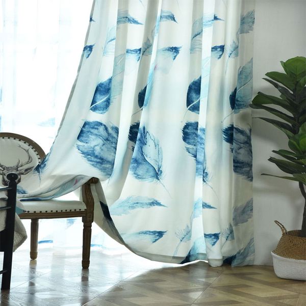 

modern minimalist nordic style feather print curtains tulle curtains living room bedroom l decorative
