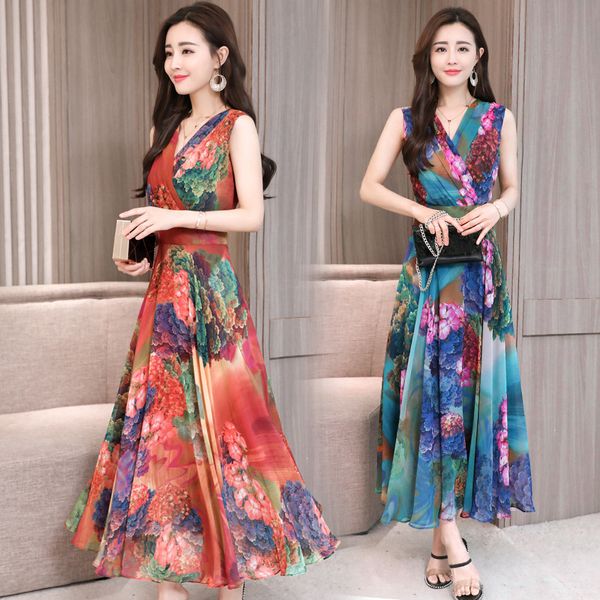 

suit-dress shivering chiffon dress self-cultivation thin temperament longuette woman summer long fund skirt tide, White;black
