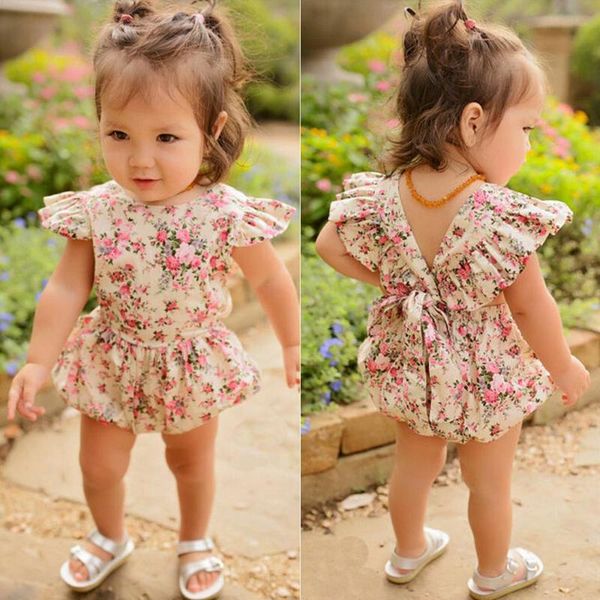 

2020 newborn baby girl clothes kawaii pink floral sleeveless bowknot cotton romper comfort girls jumpsuit one-piece outfit set, White