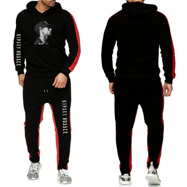 

pieces sports sets male clothing nipsey hussle mens 2pcs designer tracksuits striped printed long sleeve hooded two, Gray