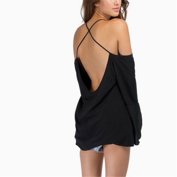 

fashion women long sleeve shirts off shoulder backless open back criss cross chiffon blouses summer, White