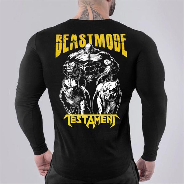 

gym quick dry t-shirt men running long sleeve t shirt male fitness bodybuilding jogging workout sport print tees clothing, Black;blue