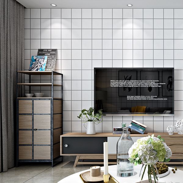 

nordic style wallpaper ins tv background black and white lattice square geometry bedroom living room modern minimalist wallpaper