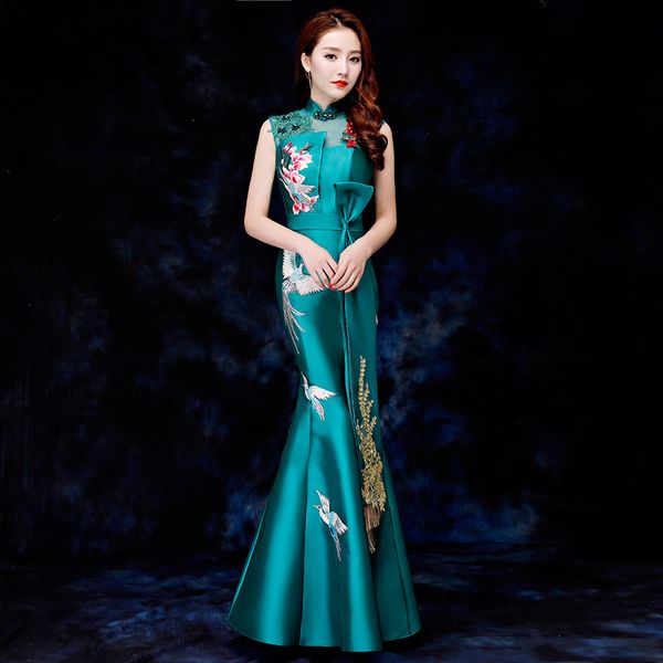 

green mermaid long stage show cheongsam dress vestidos chinos oriental qipao evening gowns classic party dress size s-xxl, Red