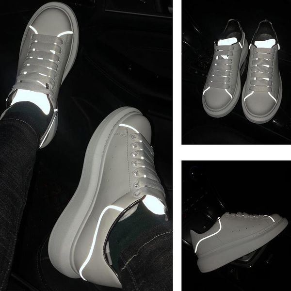 

2019 designer shoes 3m reflective platform casual shoes three black and white men's flat shoes couples party 36-44