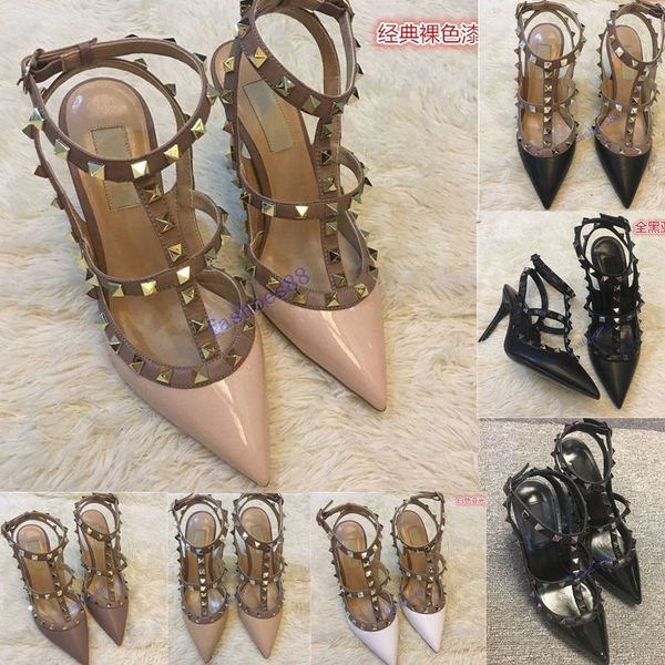 

2020 new brand women pumps wedding shoes woman high heels sandal nude fashion ankle straps rivets shoes high heels bridal shoes 35-45, Black