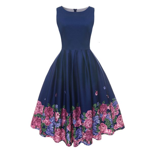 

vintage floral print women dress pleated rockabilly dress o neck summer ladies navy cotton dresses drop shipping, Black;gray