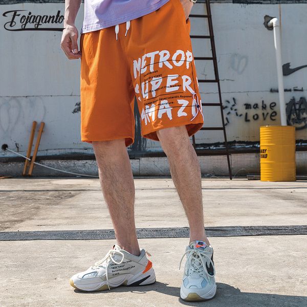 

fojaganto brand men print casual shorts summer new men's letter drawstring knee length pants high street wild shorts male, White;black