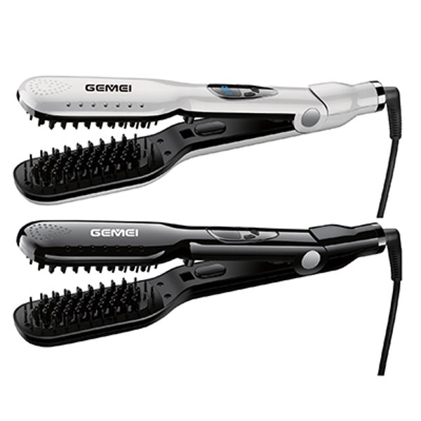 

new hair straightener flat iron straightening brush ceramic hair straightener comb smoothing digital display salon max 450f, Black