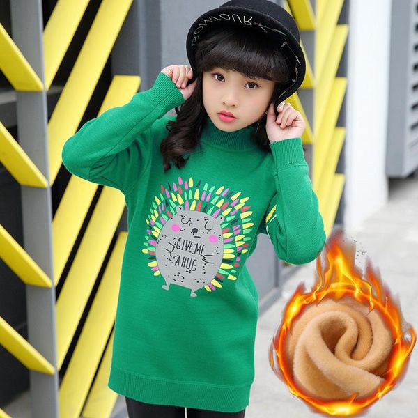 

девушки свитер плюс velvet утолщение осень и зимней одежды новых детей свитер длинный пуловер пункт рубашка, Blue