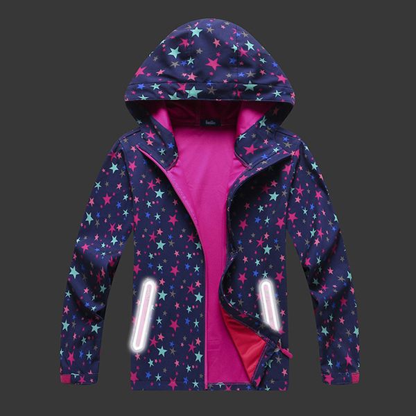 

girls soft-shell jacket 2019 spring autumn children kids jackets coats big girls windproof waterproof jackets star jacket, Blue;gray